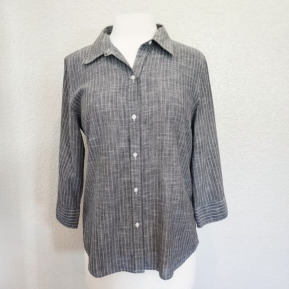 Talbots Gray Pin Stripe Linen Blend Button Down Size M - Picture 1 of 11